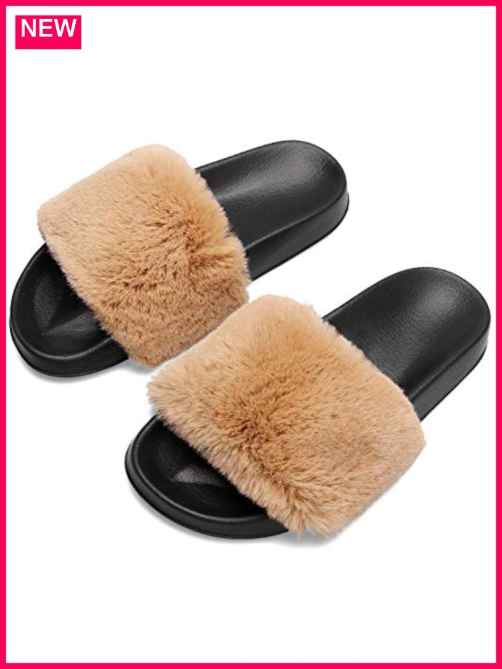 Women's Faux Fur Fuzzy Slides Slippers with EVA Sole for Indoor/Outdoor